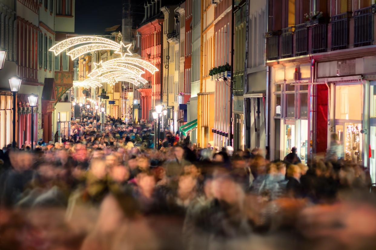 crowds shopping during Christmas season in Heidelberg, Germany