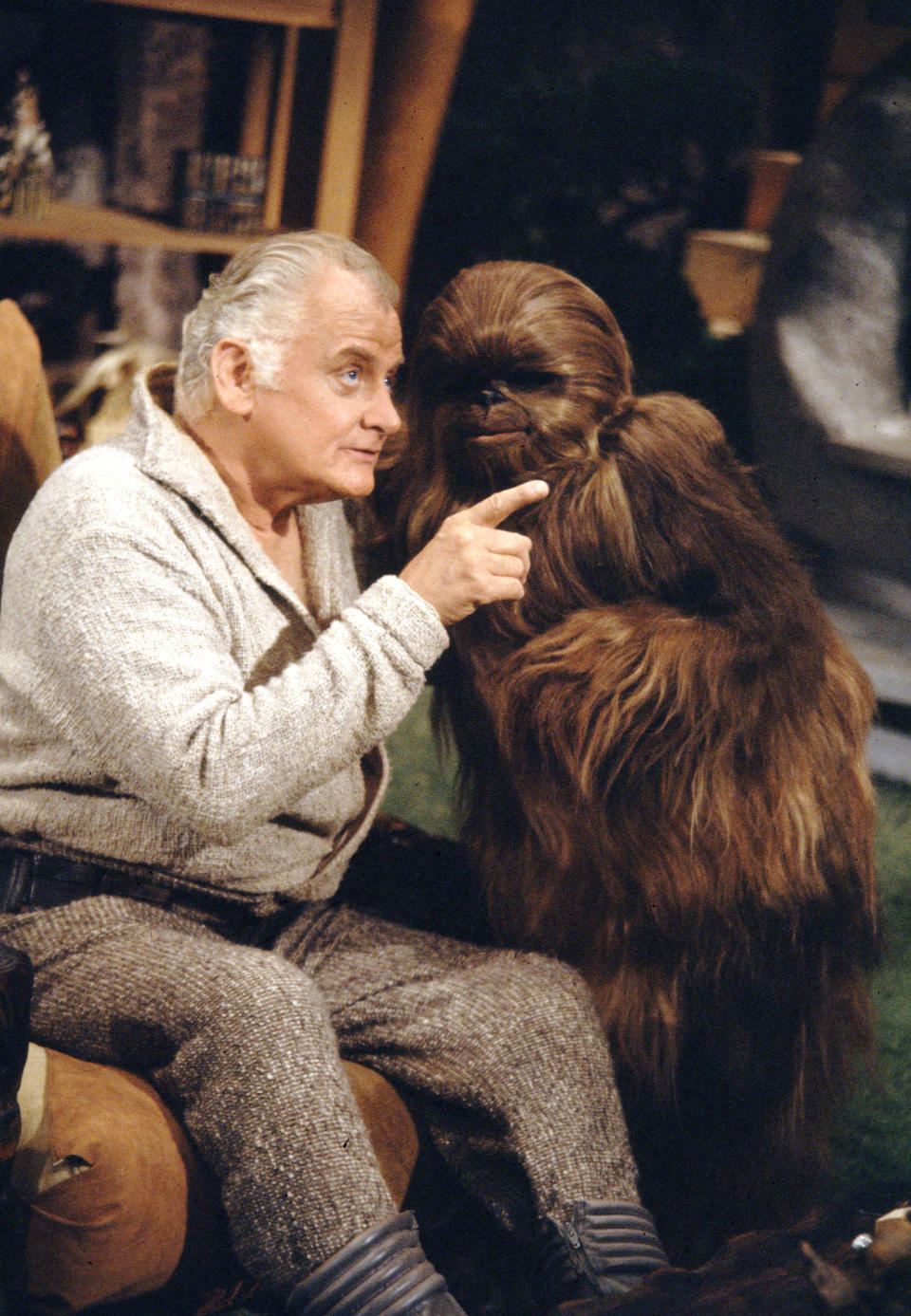 LOS ANGELES - AUGUST 23: THE THE STAR WARS HOLIDAY SPECIAL. From left: Art Carney as Saundan and  Patty Maloney, as a Wookie named Lumpy. Image dated August 23, 1978.   (Photo by CBS via Getty Images) 