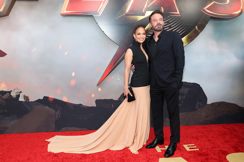 (L-R) Jennifer Lopez and Ben Affleck attend the Los Angeles premiere of Warner Bros. "The Flash" at Ovation Hollywood on June 12, 2023 in Hollywood, California.