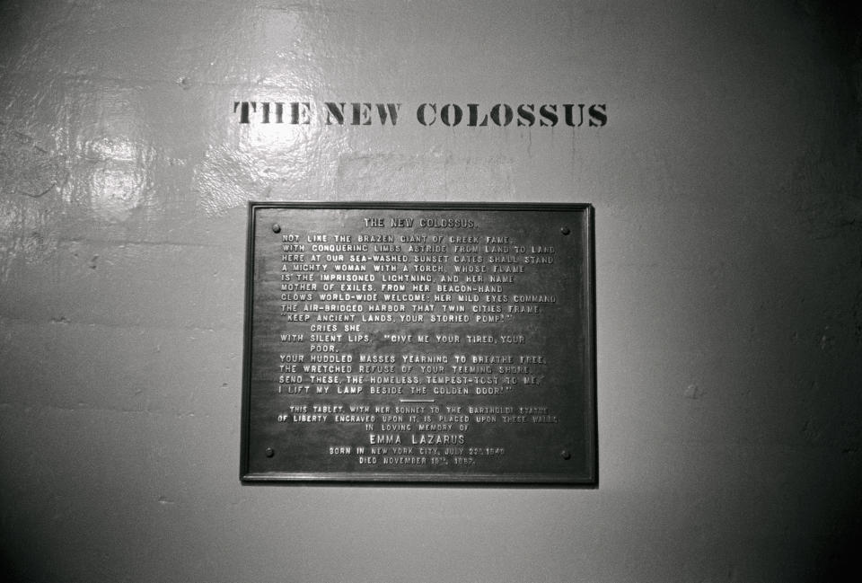 The poem by Emma Lazarus that's on the base of the Statue of Liberty. (Photo: Bettmann via Getty Images)