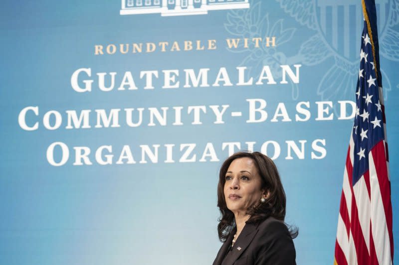 U.S. Vice President Kamala Harris (pictured in Washington in 2021 during a virtual roundtable with representatives from Guatemalan community-based organizations) will meet next week with Guatemala's President Bernardo Arevalo. File Photo by Sarah Silbiger/UPI