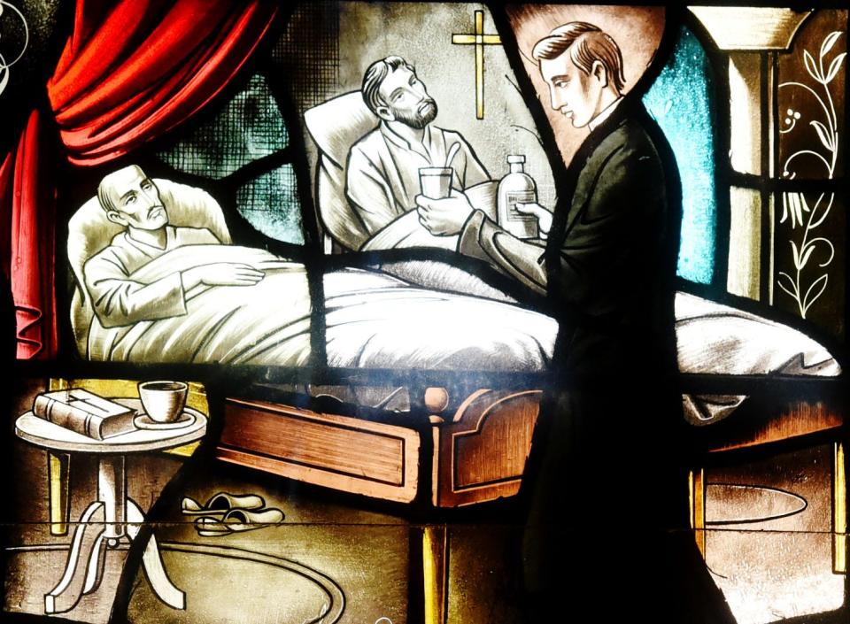 The Rev. Isidore A. Quémerais depicted in the stained glass window at Holy Trinity, is one of the five priests who died from yellow fever in Shreveport.