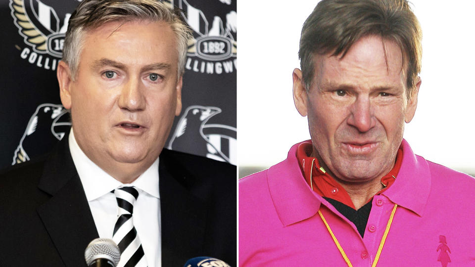 Eddie McGuire, pictured here announcing his resignation as Collingwood boss.