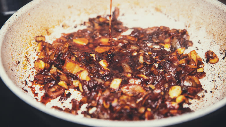 deglazing a pan with wine