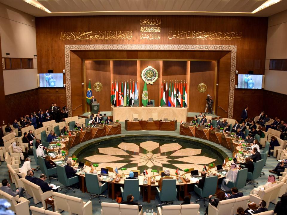 Brazilian President Luiz Inacio Lula da Silva speaks during an Arab League meeting to discuss the Israel-Hamas war in Gaza, in Cairo on February 15, 2024.