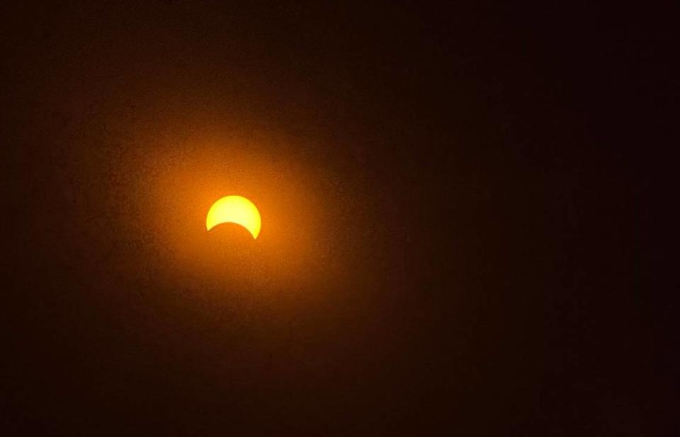 The solar eclipse as it appeared at its peak at 11:11 a.m. from Atascadero on Monday, April 8, 2024.