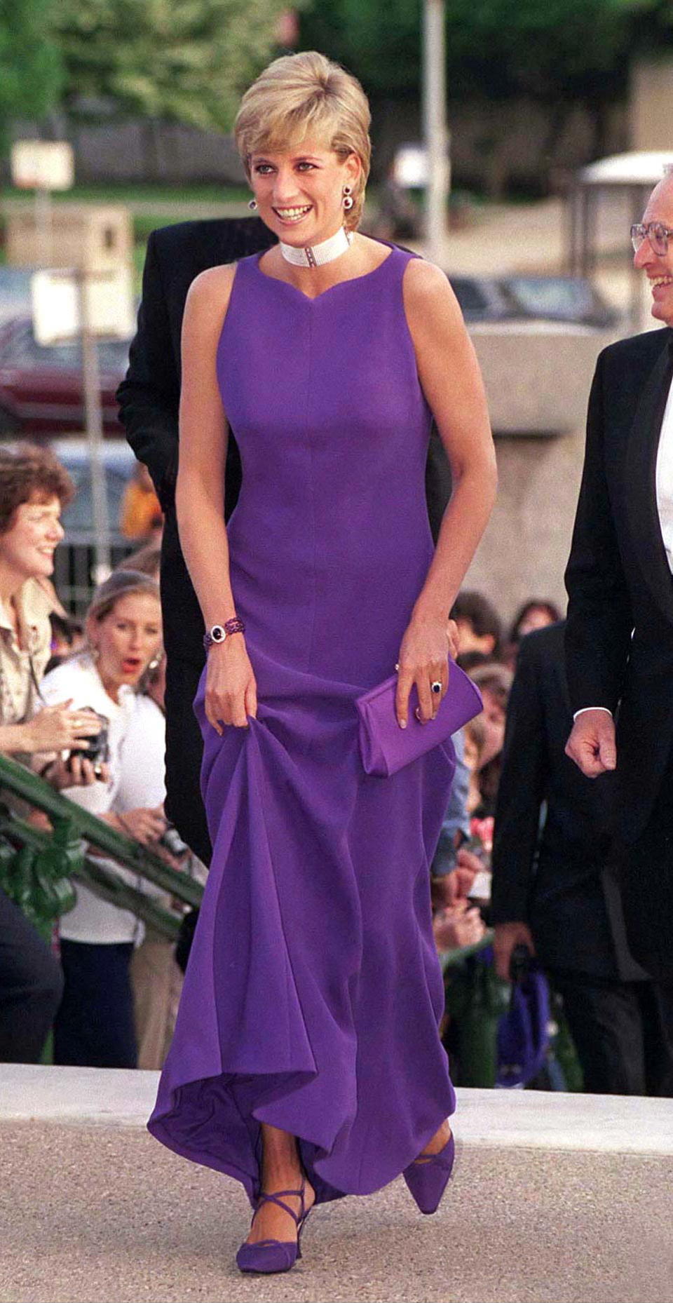 Princess Diana in long purple dress