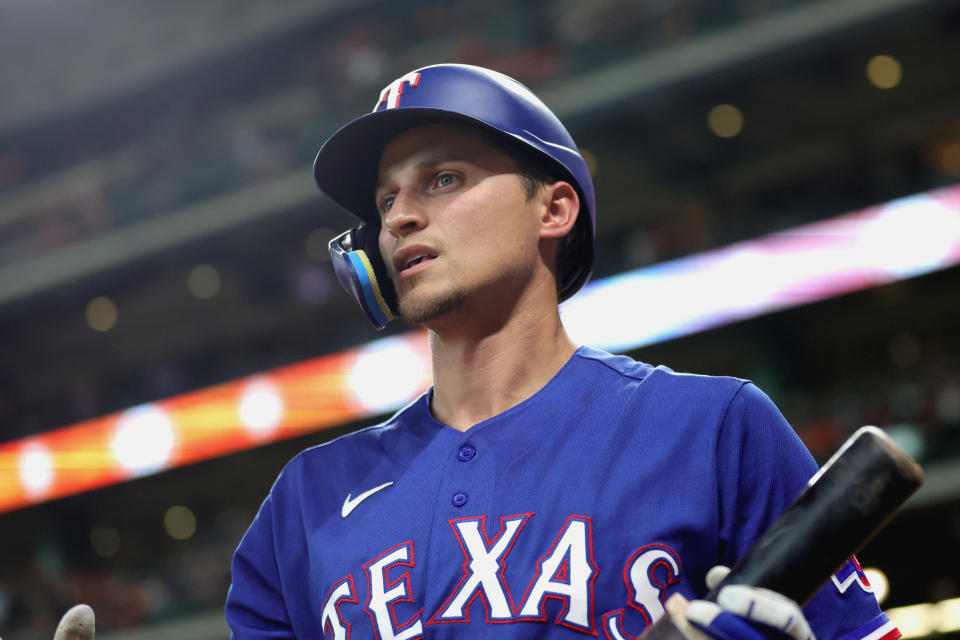 Corey Seager #5 of the Texas Rangers has been a fantasy star in 2022