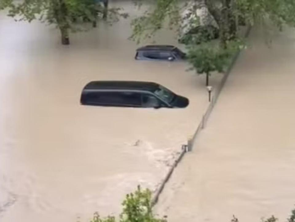 Images taken from the balcony of the hotel the Alpine team were staying in show the extent of the flooding (Fomula.City/Instagram)