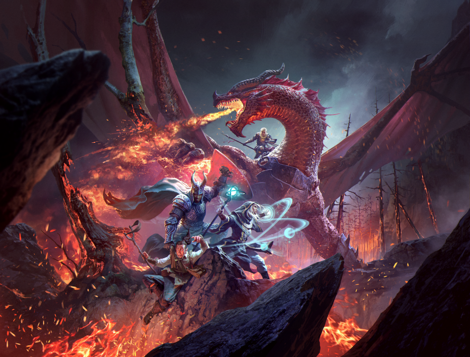 An epic battle during the War of the Lance. Art by Andrew Kuzinsky. (Image: Wizards of the Coast)