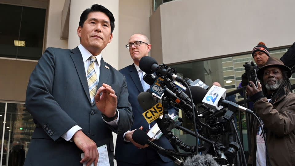 US Attorney Robert Hur speaks to the press after former Baltimore mayor Catherine Pugh pleaded guilty to conspiracy and tax evasion in November 21, 2019. - Lloyd Fox/Baltimore Sun/Tribune News Service/Getty Images