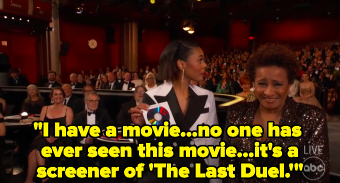 Sykes saying, "I have a movie...no one has ever seen this movie...it's a screener of 'The Last Duel'"