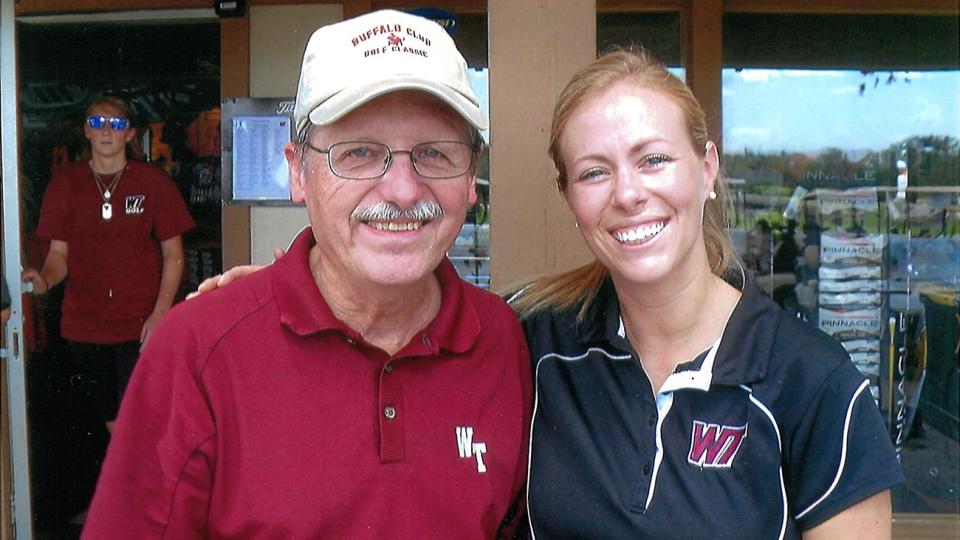 Longtime West Texas A&M University Golf fan Rick Couch, left, has made a major gift to support the program. He's pictured with Coach Meredith Jameson.