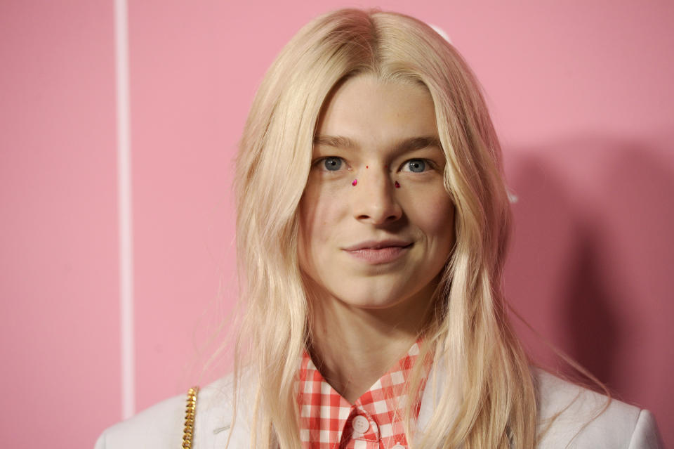 Hunter Schafer arrives at Billboard's Women in Music at the Hollywood Palladium on Thursday, Dec. 12, 2019, in Los Angeles. (AP Photo/Chris Pizzello)