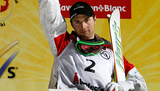Alex Bilodeau after winning first place during the FIS Freestyle Ski World Cup. (Getty Images)
