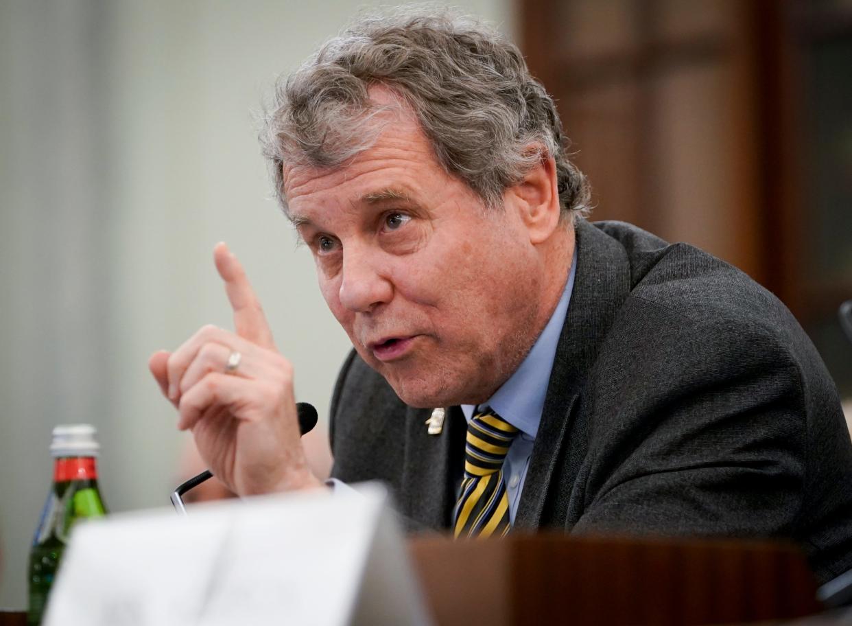 Senator Sherrod Brown (D-OH) during the Senate hearing on Improving rail safety in response to the East Palestine, Ohio train Derailment on Wednesday, March 22, 2023.