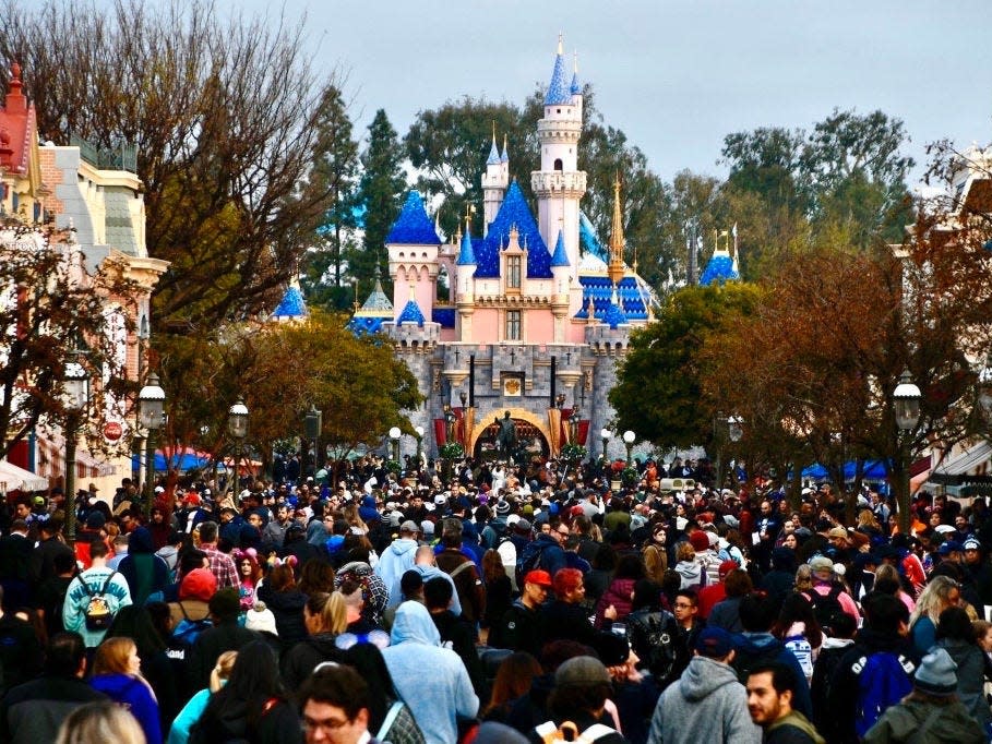 Crowds fill Main Street USA at Disneyland in Anaheim, CA.