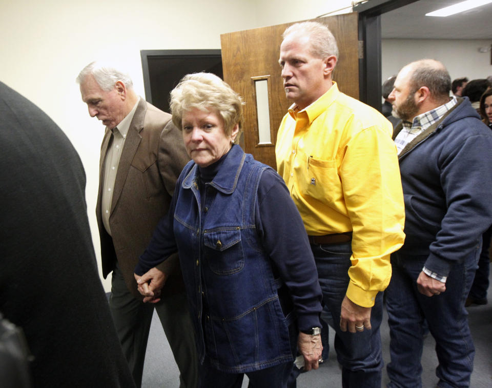 Don and Judy Littlefield, left, parents of Chad Littlefield, leave after hearing the guilty verdict. (AP/The Dallas Morning News, Michael Ainsworth)