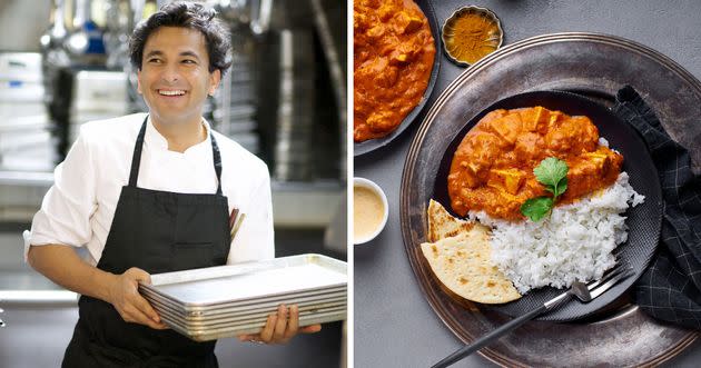 Vikas Khanna makes paneer tikka masala for Christmas Eve, but in a smaller appetizer form.