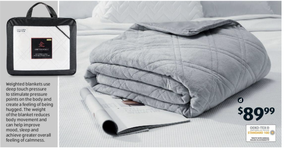 Aldi's weighted blanket catalogue