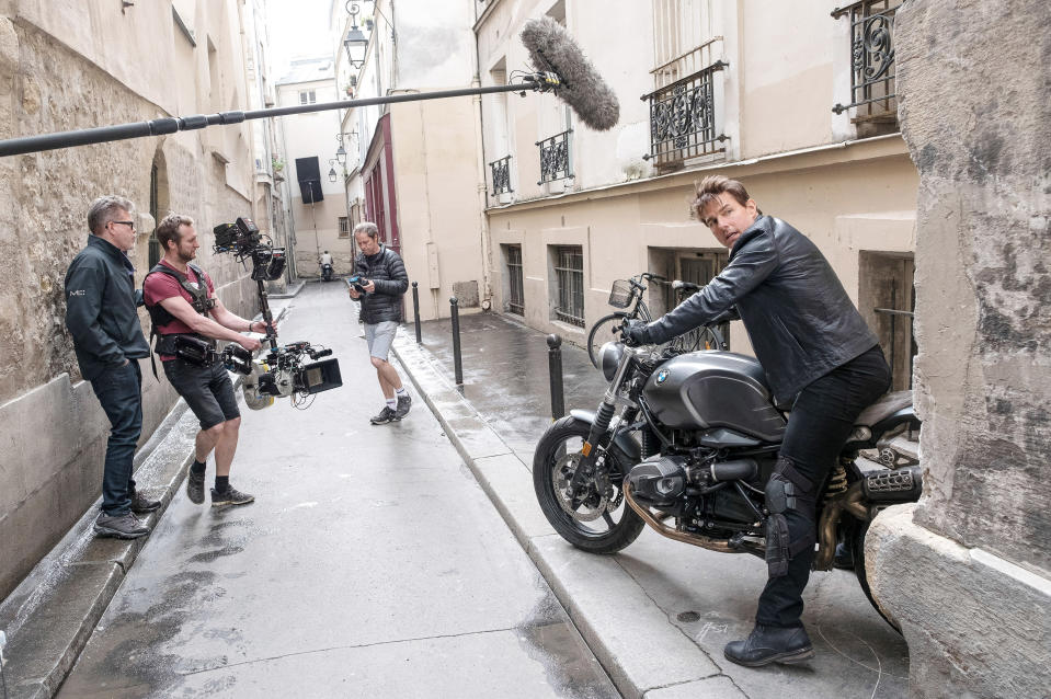 With, from left: director Christopher McQuarrie and steady cam operator Marcus Pohlus on the set of Mission: Impossible – Fallout. - Credit: David James/Paramount/Courtesy Everett Collection