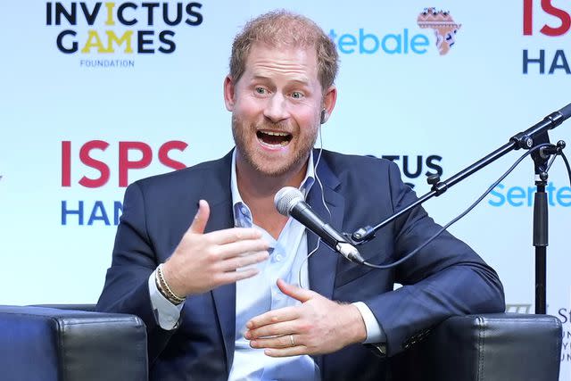 <p>AP Photo/Eugene Hoshiko</p> Prince Harry speaks during the conference in Tokyo, Japan