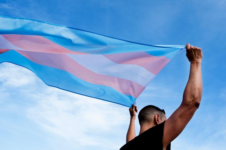 man waving bisexual flag