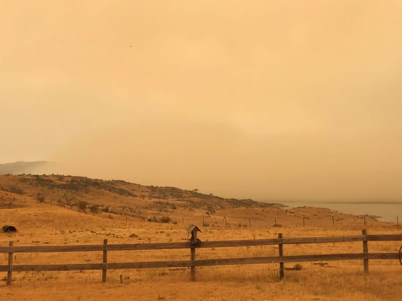 A view shows the hazy landscape in Jindabyne, a township affected by the Dunns Road bushfire, in New South Wales, Australia