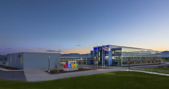 eBay office building at sunset.