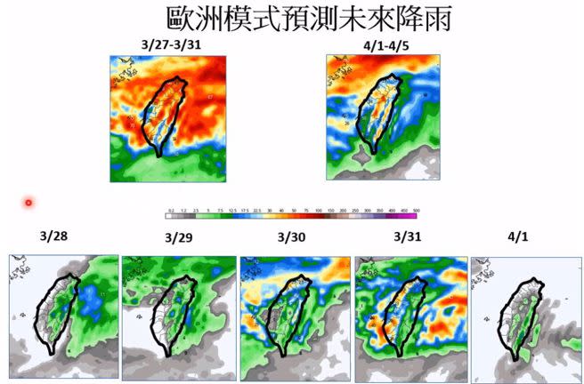 周四、周五（30、31日）第二波春雨，下周二傍晚至下周三清明節鋒面影響，第三波全台有雨。(翻攝自賈新興YouTube)