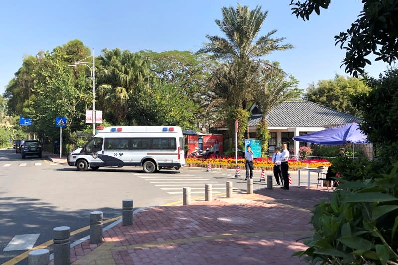 Police vehicle is seen outside Kylin Villa in Shenzhen