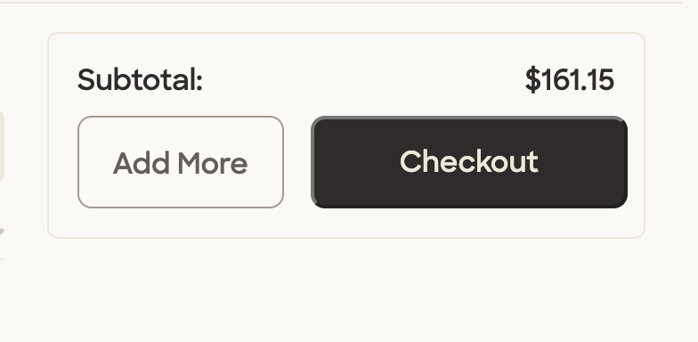 checkout screen showing subtotal amount  $161.15