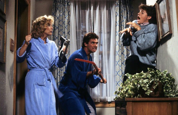 Joanna Kerns as Maggie Seaver, Alan Thicke as Dr. Jason Seaver and Kirk Cameron as Mike Seaver in Growing Pains. (Photo: ABC Photo Archives/ABC via Getty Images)