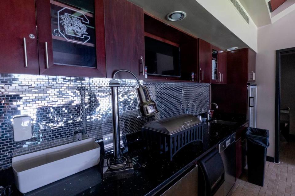 The 18 suites at Williams-Brice Stadium have private buffet areas.The waiting list for a suite is more than 120 people long. One has not come available since 2016.