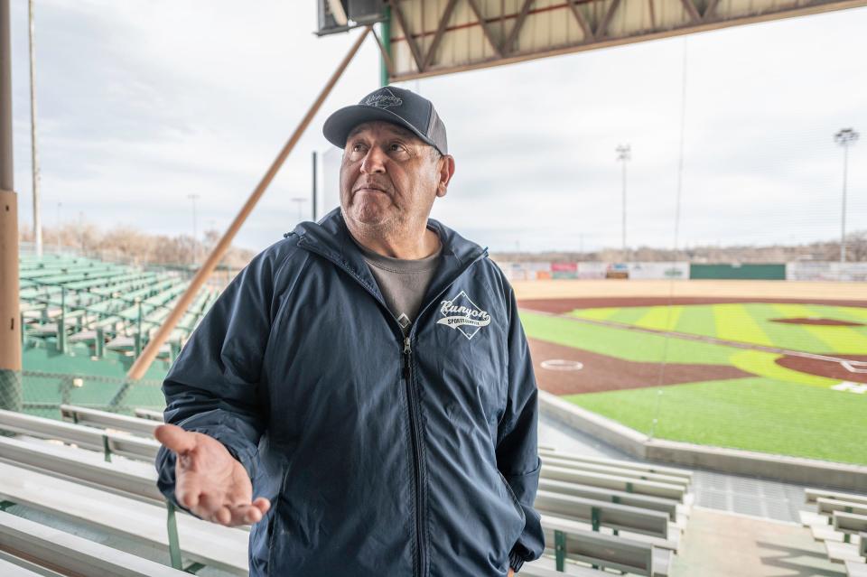 Larry Romero, general manager of the Runyon Sports Complex, speaks about the upgrades at Hobbs Fields on Tuesday, February 6, 2013.