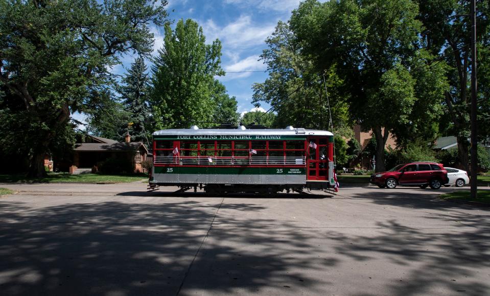 In this file photo, Birney Car 25 travels along Mountain Avenue in Fort Collins on Saturday, July 4, 2020. It was the first time in almost 70 years that both of Fort Collins' restored street cars operated on the same line since Fort Collins dismantled its streetcar system in 1951.