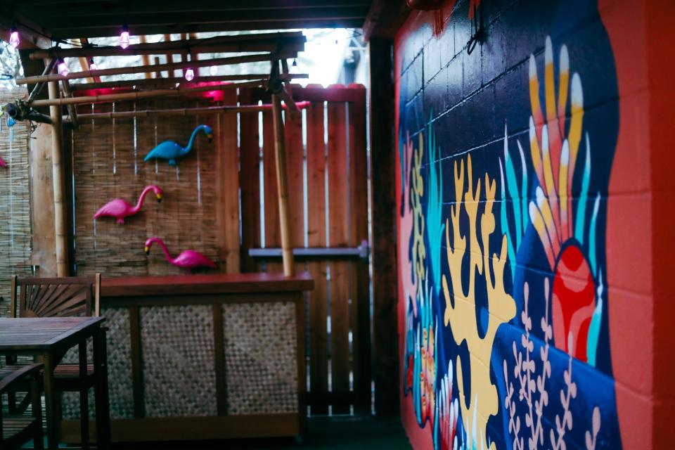 A look at the patio area of Mary’s B.O.T.E., a new tropical-themed bar at 588 S. Cooper St. in Memphis. It is photographed on Monday, March 18, 2024.