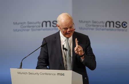UN Special Envoy for Syria Staffan de Mistura delivers his speech during the 53rd Munich Security Conference in Munich, Germany, February 19, 2017. REUTERS/Michaela Rehle