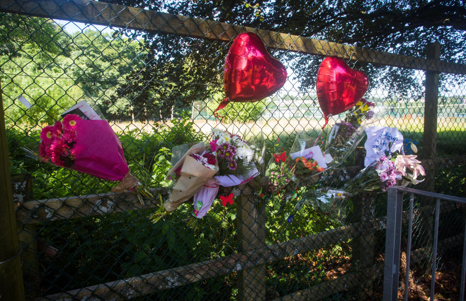 Flowers have outside of the Tavistock College in Devon, in tribute to Hannah Bragg (Picture: SWNS)