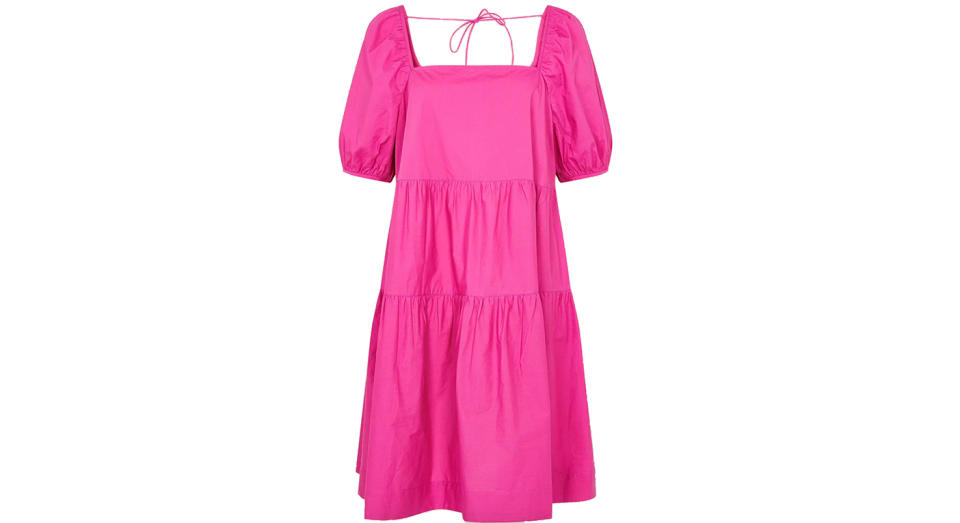 Tiered dress in organic cotton pink