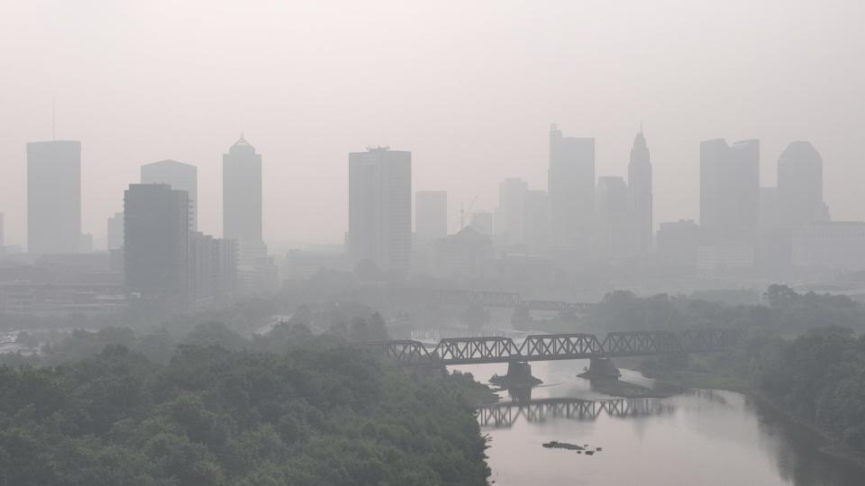 The downtown Columbus, Ohio, skyline was immersed in haze this week.