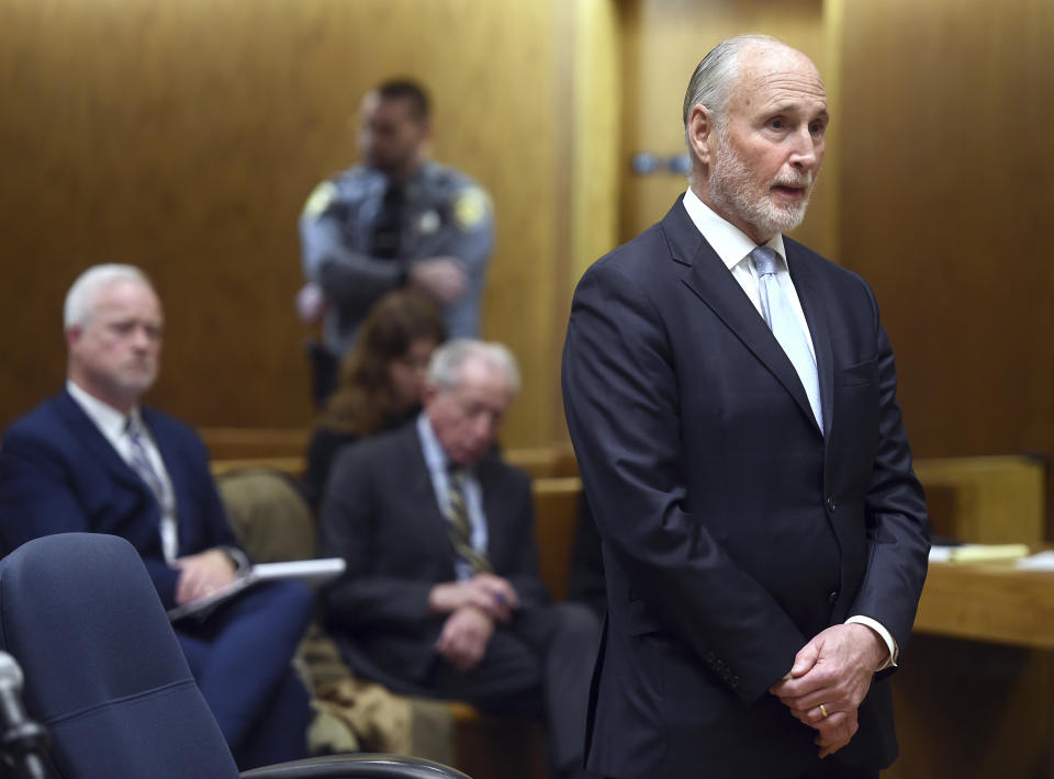 Attorney Jack O'Donnell speaks on behalf of Richard "Randy" Cox during a hearing for four former members of the New Haven Police Department seeking accelerated rehabilitation for two charges related to the incident that left Cox paralyzed, Thursday, March 28, 2024, in New Haven, Conn. The former New Haven officers' applications for a pretrial probation program were rejected Thursday in the case of Cox. (Arnold Gold/Hearst Connecticut Media via AP, Pool)