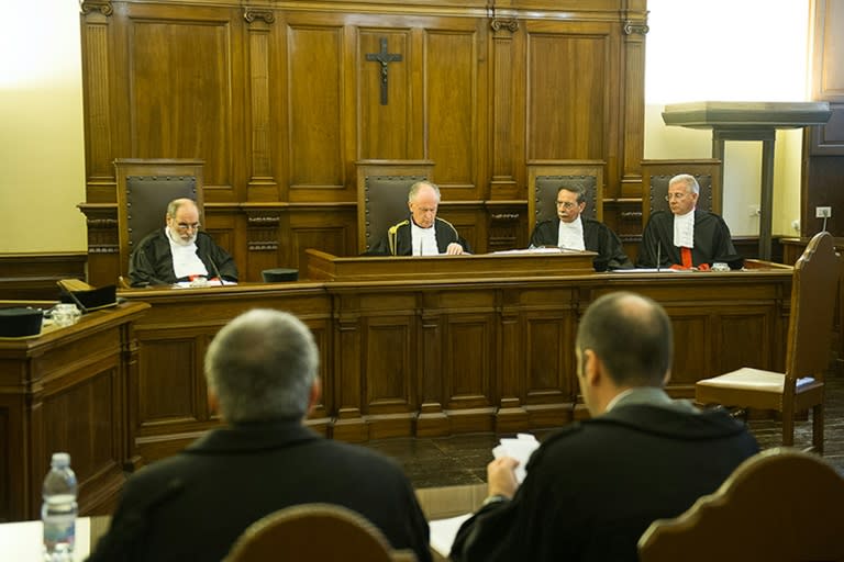 The courtroom of the Holy See is seen at the opening of the trial of former Polish archbishop Josef Wesolowski on July 11, 2015 before the case was suspended