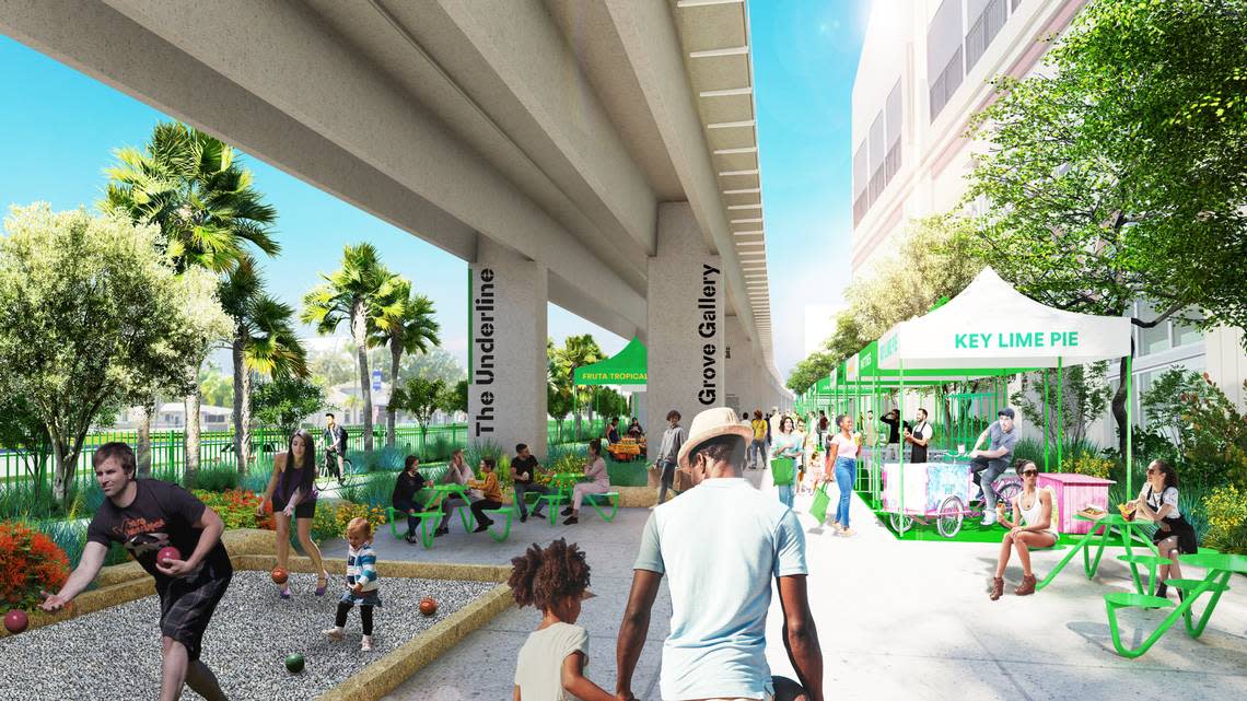 Grove Gallery is one of 12 planned amenity hubs in The Underline’s third and final phase. It will provide community space for market stalls, food trucks and a bocce ball court just north of the Coconut Grove Metrorail Station.