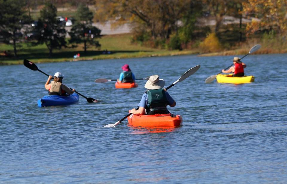 Kayakers enjoy the lake at Shawnee Mission Park, which is in the Shawnee/Lenexa area.
