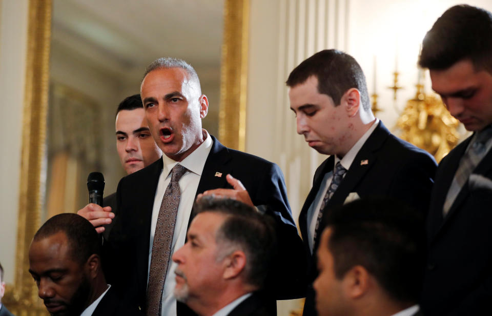 Andrew Pollack discusses the death of his daughter during a listening session on school safety and shootings at the White House in February. Source: Reuters/Jonathan Ernst