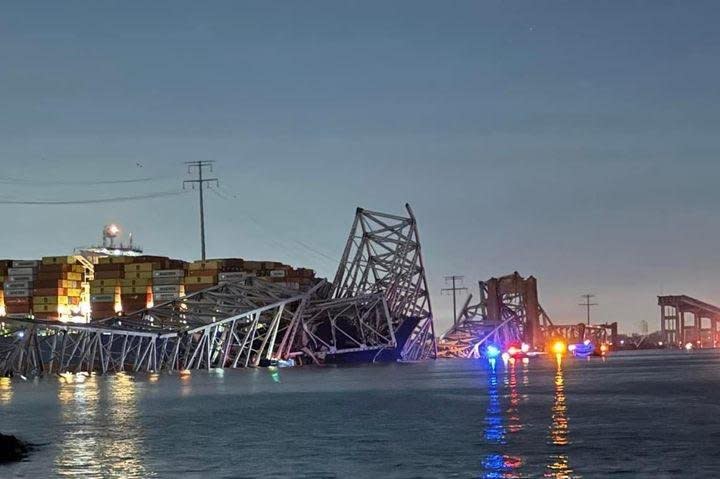 Baltimore's Francis Scott Key Bridge collapsed early Tuesday after being struck by a cargo ship. Photo courtesy of Harford County Fire and EMS/X