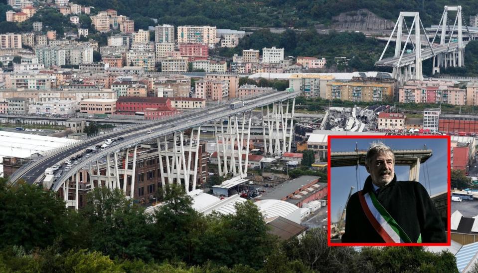 Il sindaco Bucci sul ponte Morandi