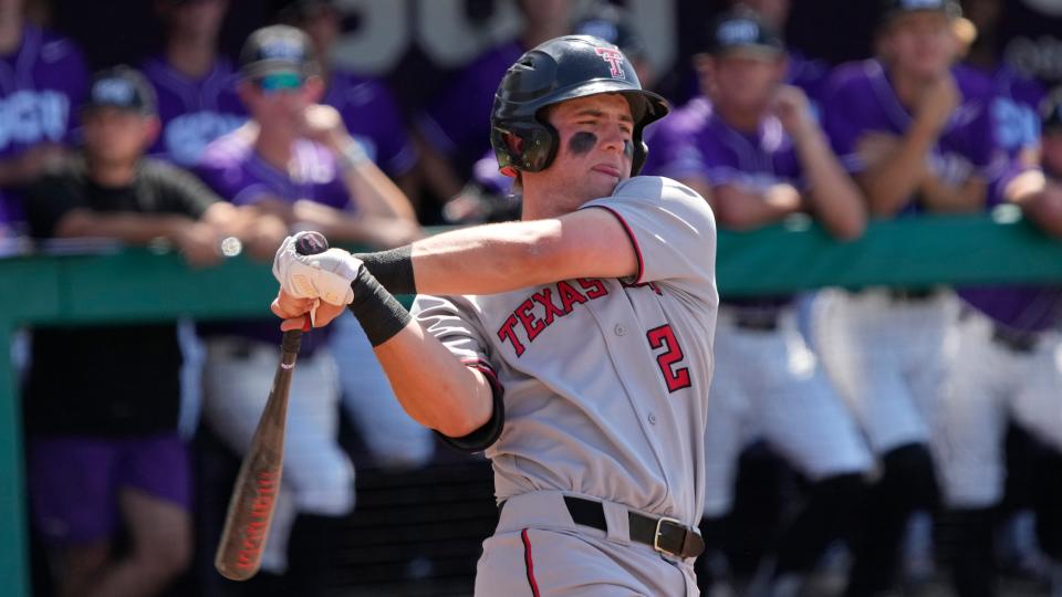 Texas Tech infielder Jace Jung during an NCAA baseball game against Grand Canyon on April 6, 2022, in Phoenix, Ariz.