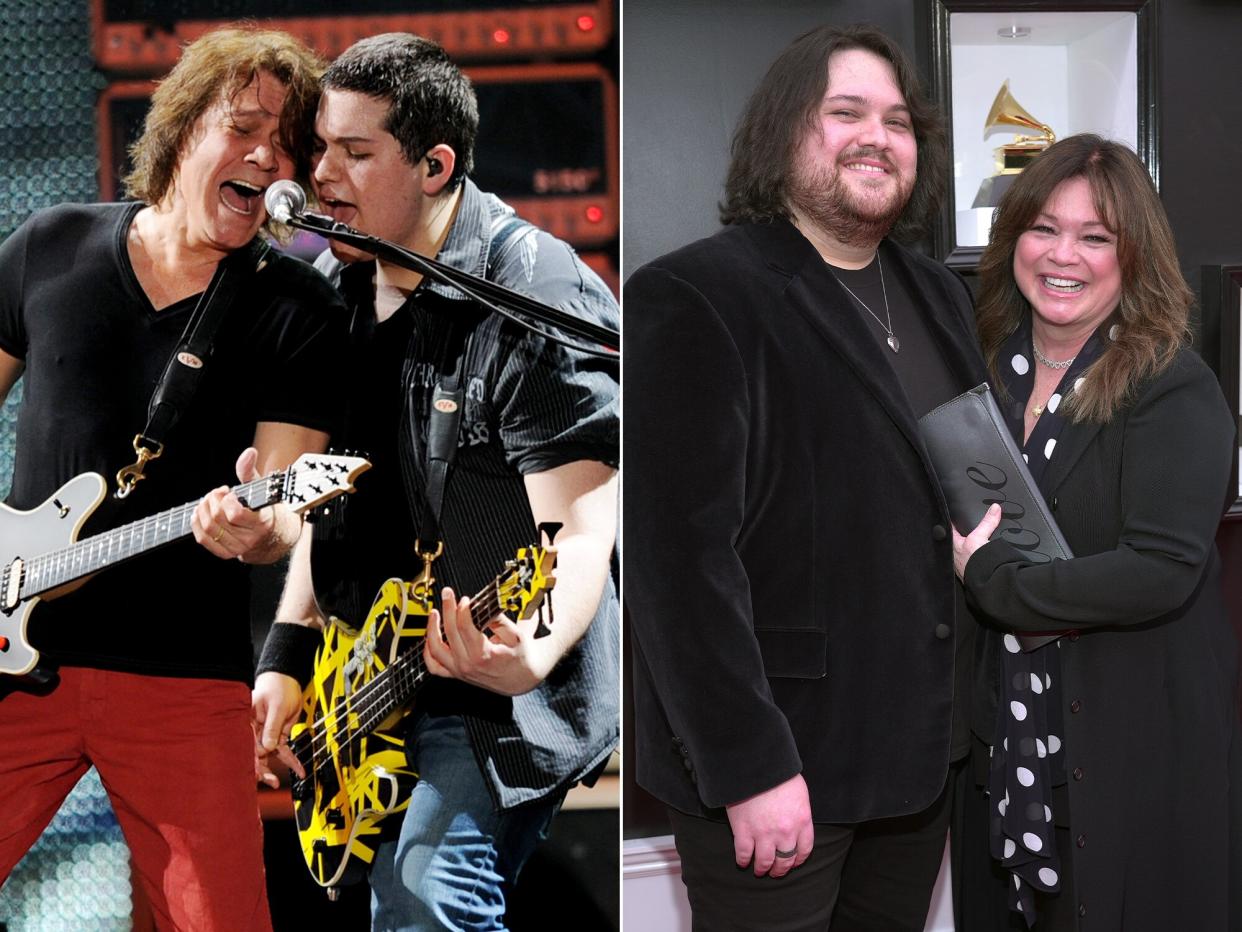 Eddie Van Halen (L) and Wolfgang Van Halen ; Wolfgang Van Halen, and Valerie Bertinelli